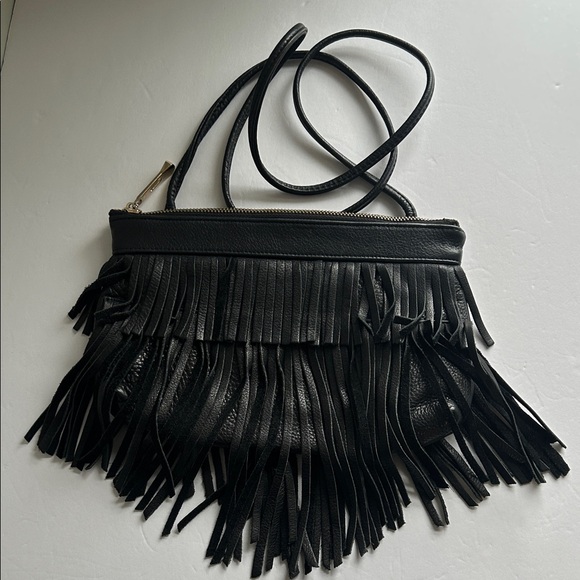 Visually Vintage 2 Black Leather Fringe Crossbody Bag - Picture 8 of 9